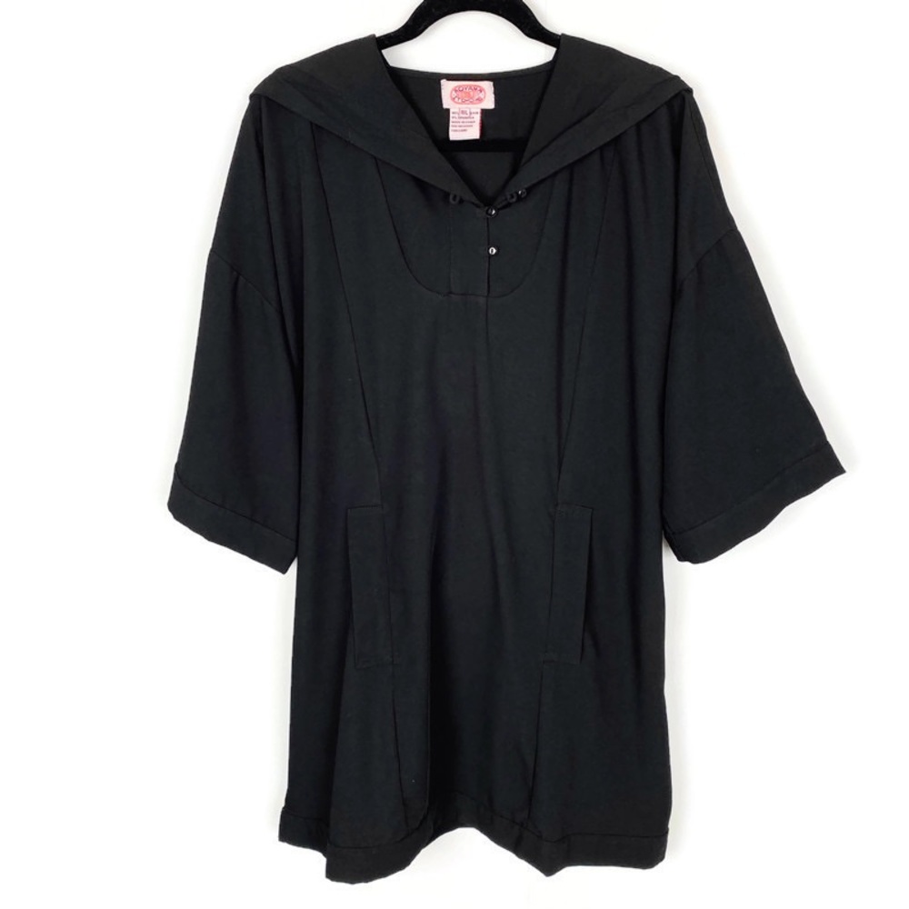 Anthropologie Aoyama Itchome Black Hooded Tunic Mini Dress Oversized M/L